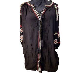 Velzera 2XL NWT Boho Aztec Embroidered Ballon Peasant Top Hippie Festival